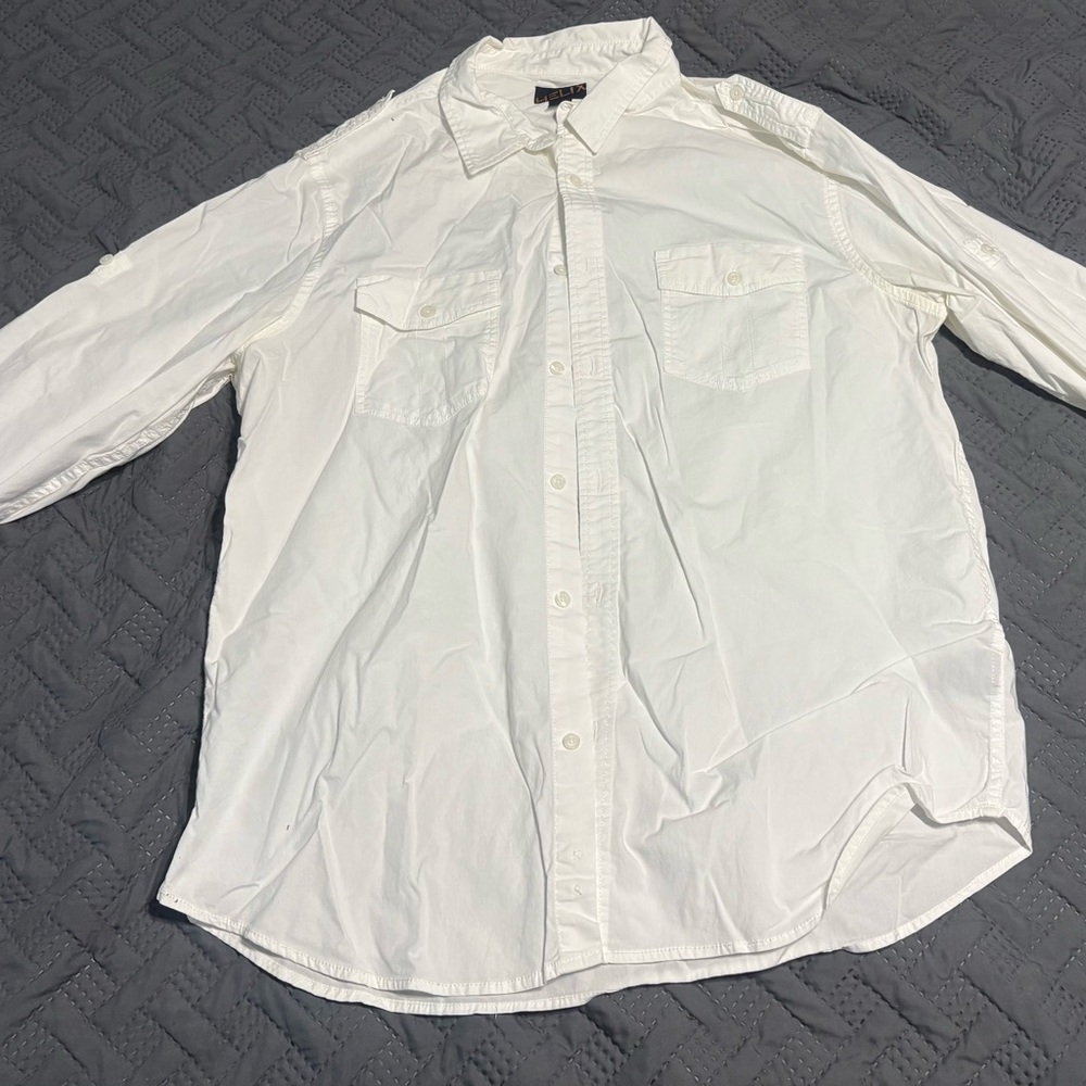 Helix mens XL white button up, long sleeve with roll tabs